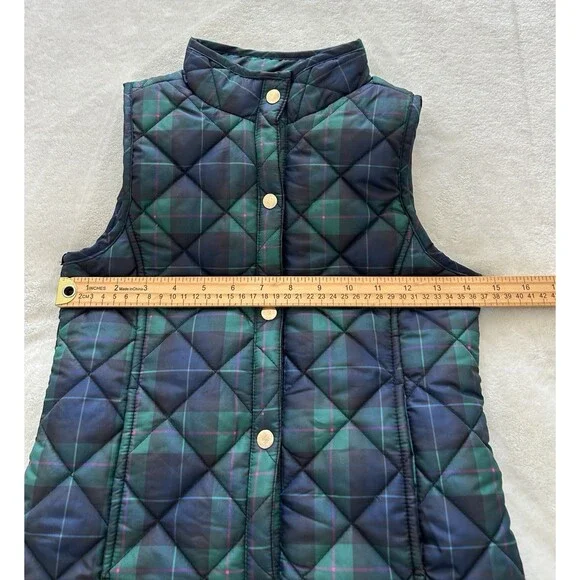 Crown & Ivy Girls Vest Medium 8-10 Puffer Tartan Plaid Navy Green Preppy Classic - Picture 6 of 10